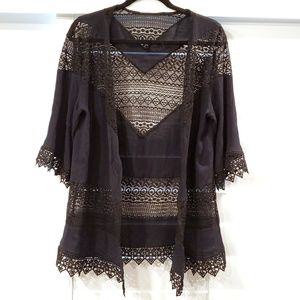 Black Lace Eyelet Open Jacket 3/4 Sleeve Size L